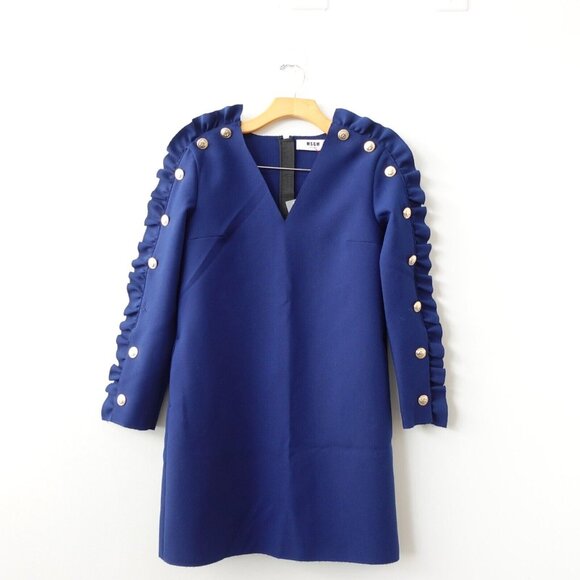 MSGM Dress 40 Small Navy Cocktail Studded High Shoulder Sailor Fun NWT $1,100 - Picture 2 of 16